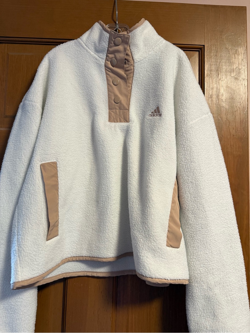 adidas Cream Sherpa Pullover with Tan Trim